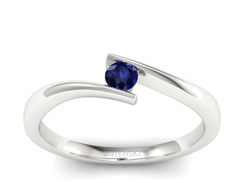 Złoty pierścionek z szafirem białe złoto - P15302bsz - 1