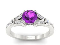 Złoty pierścionek z ametystem i brylantami - P15304bam