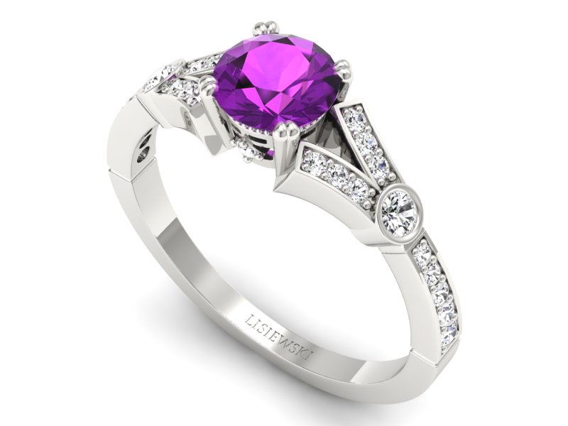 Złoty pierścionek z ametystem i brylantami - P15304bam - 3