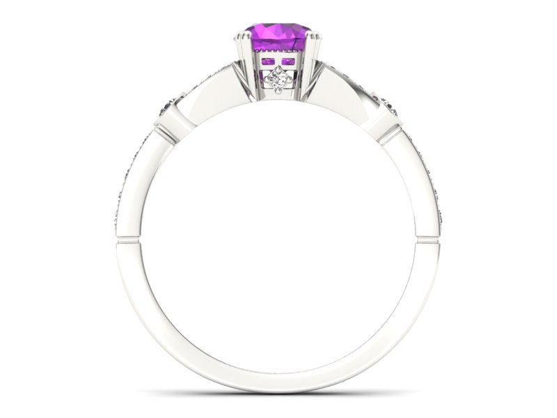 Złoty pierścionek z ametystem i brylantami - P15304bam - 2