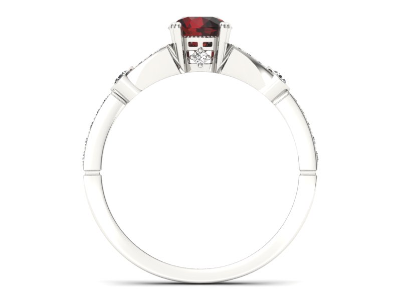 Pierścionek z granatem i brylantami białe złoto - P15304bgr - 2