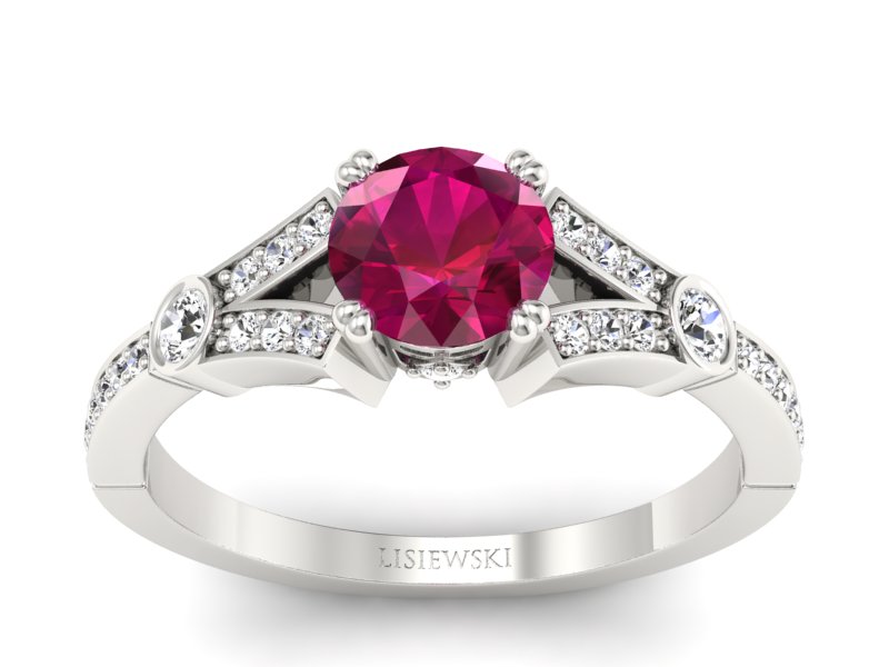 Pierścionek z rubinem i brylantami białe złoto - P15304br - 1