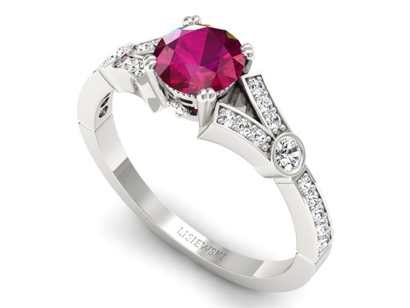 Pierścionek z rubinem i brylantami białe złoto - P15304br - 3