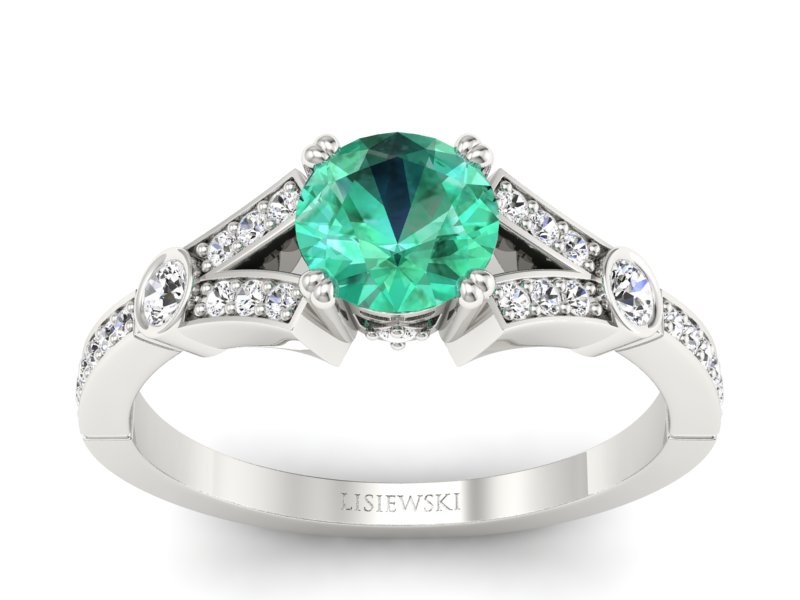 Złoty pierścionek ze szmaragdem i brylantami - P15304bsm - 1