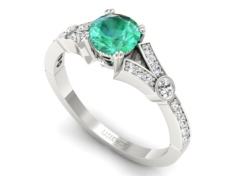 Złoty pierścionek ze szmaragdem i brylantami - P15304bsm - 3