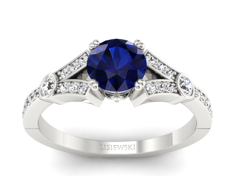 Pierścionek z szafirem i brylantami białe złoto - P15304bsz - 1