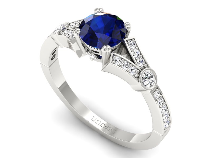 Pierścionek z szafirem i brylantami białe złoto - P15304bsz - 3
