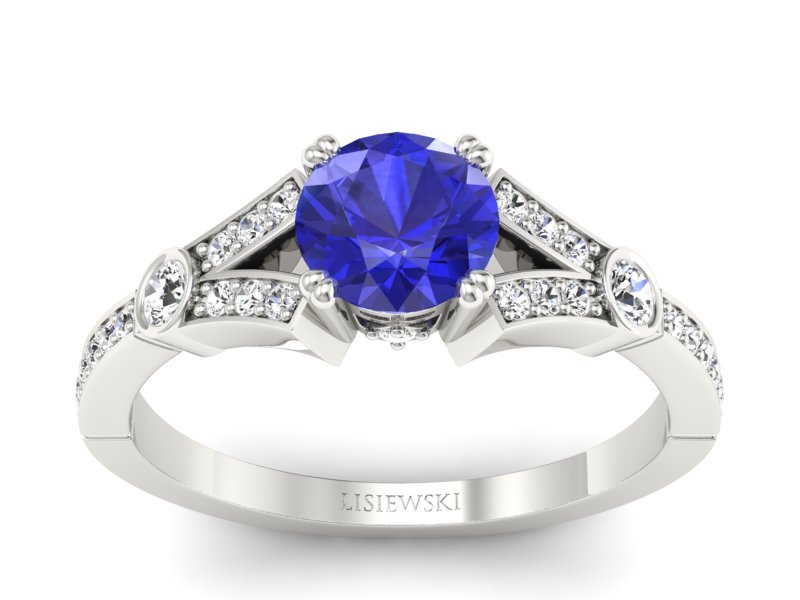 Pierścionek z szafirem i brylantami białe złoto - P15304bszc - 1