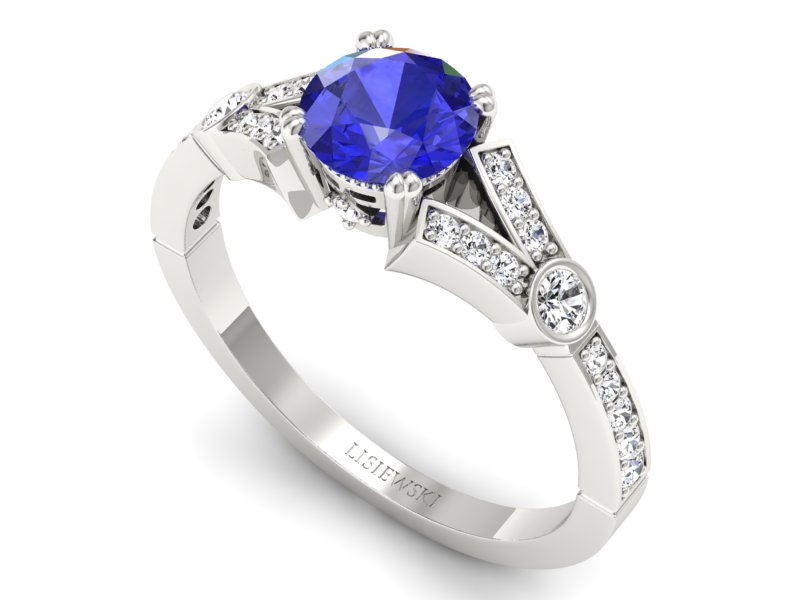 Pierścionek z szafirem i brylantami białe złoto - P15304bszc - 3