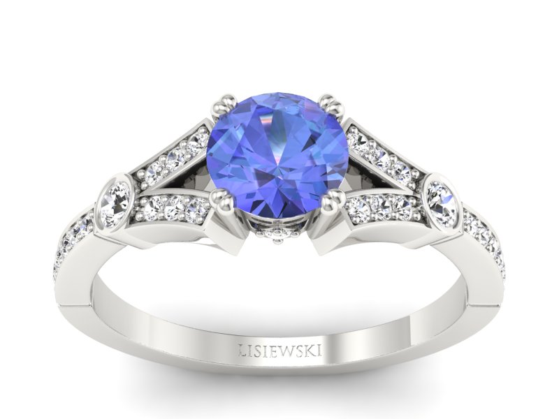 Złoty pierścionek z tanzanitem z brylantami - P15304bt - 1