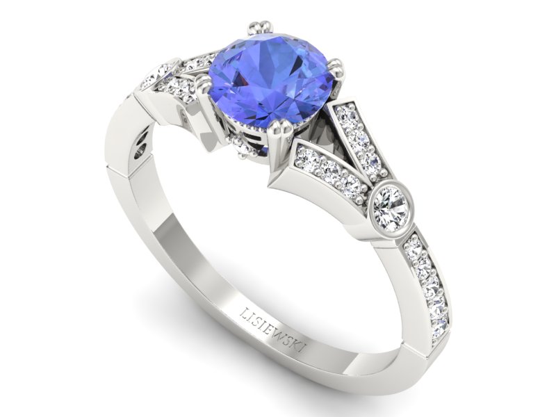 Złoty pierścionek z tanzanitem z brylantami - P15304bt - 3