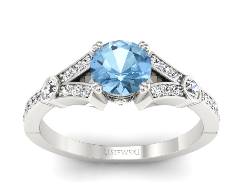 Pierścionek z topazem i brylantami białe złoto - P15304btp - 1