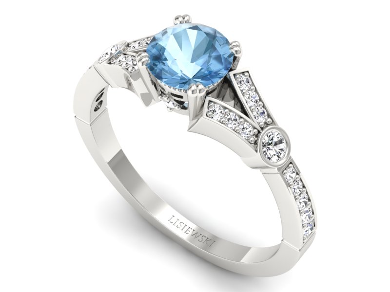 Pierścionek z topazem i brylantami białe złoto - P15304btp - 3