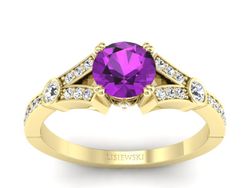 Pierścionek ametyst i brylanty żółte złoto - P15304zam