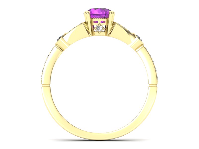 Pierścionek ametyst i brylanty żółte złoto - P15304zam - 2