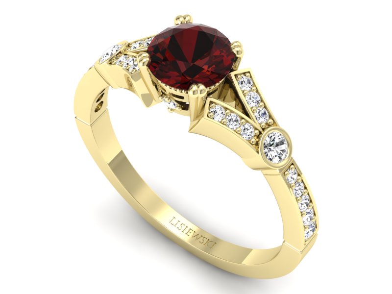 Pierścionek z granatem żółte złoto - P15304zgr - 3