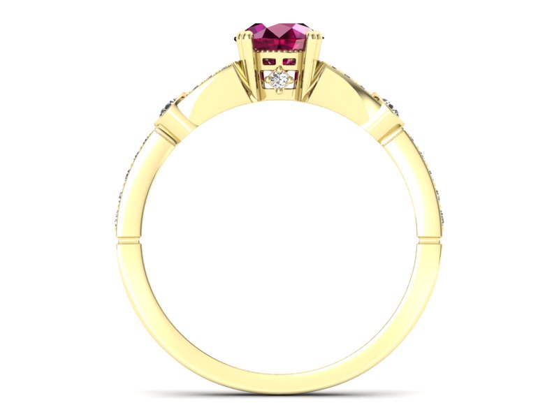 Pierścionek z rubinem i brylantami żółte złoto - P15304zr - 2