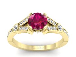 Pierścionek z rubinem i brylantami żółte złoto - P15304zr