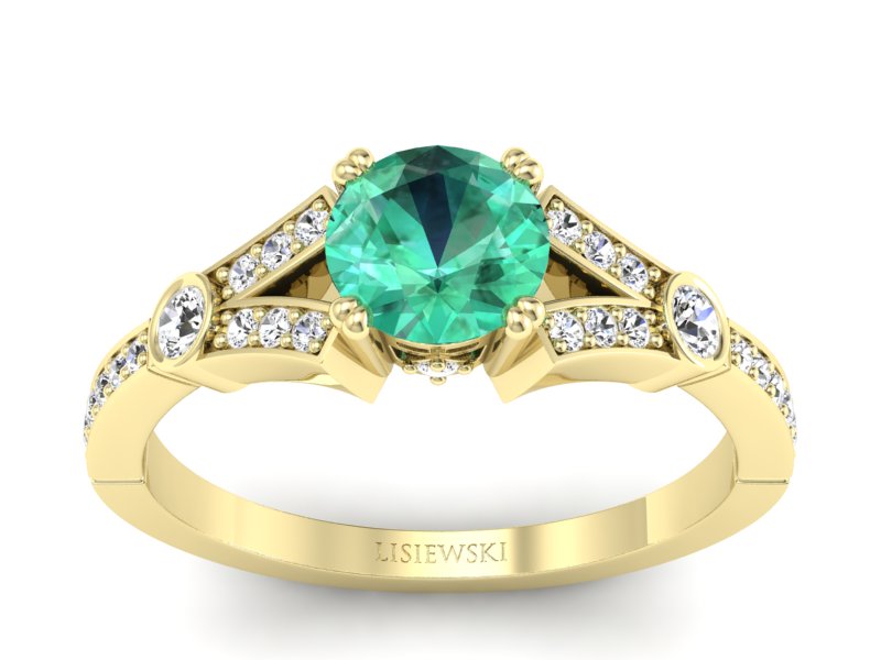 Złoty pierścionek ze szmaragdem i diamentami - P15304zsm - 1