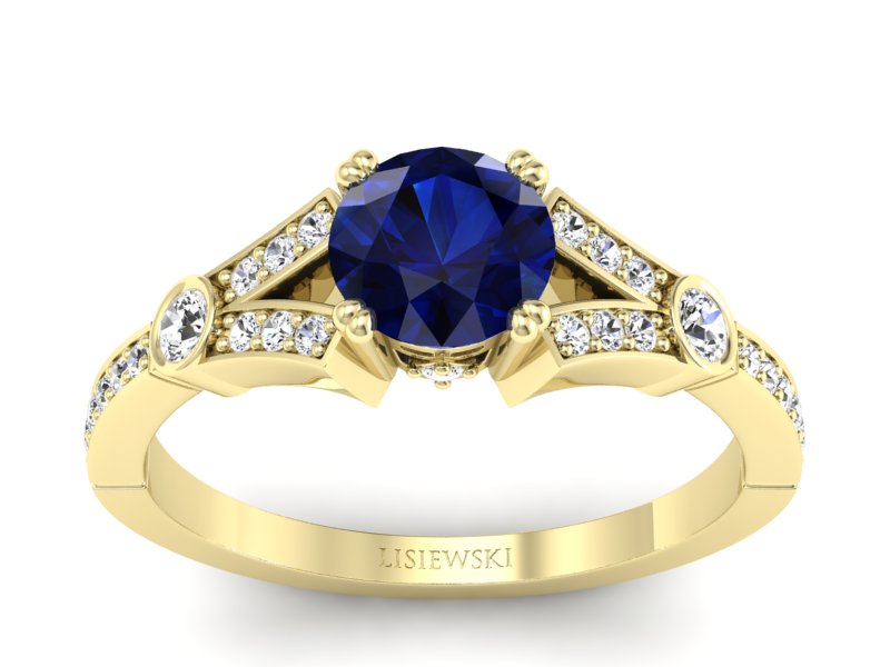 Złoty pierścionek z szafirem i brylantami - P15304zsz - 1