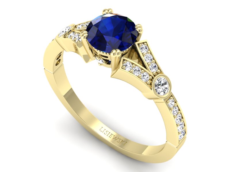 Złoty pierścionek z szafirem i brylantami - P15304zsz - 3