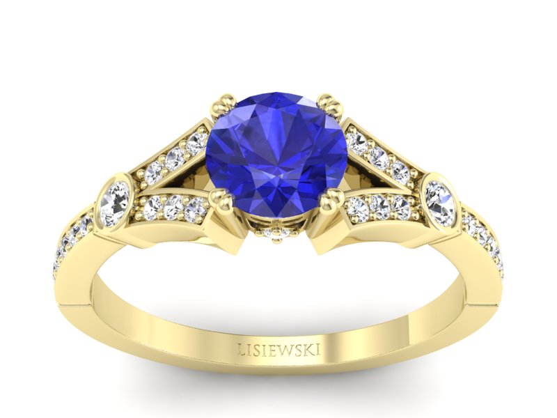 Złoty pierścionek z szafirem i diamentami - P15304zszc - 1