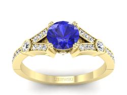 Złoty pierścionek z szafirem i diamentami - P15304zszc