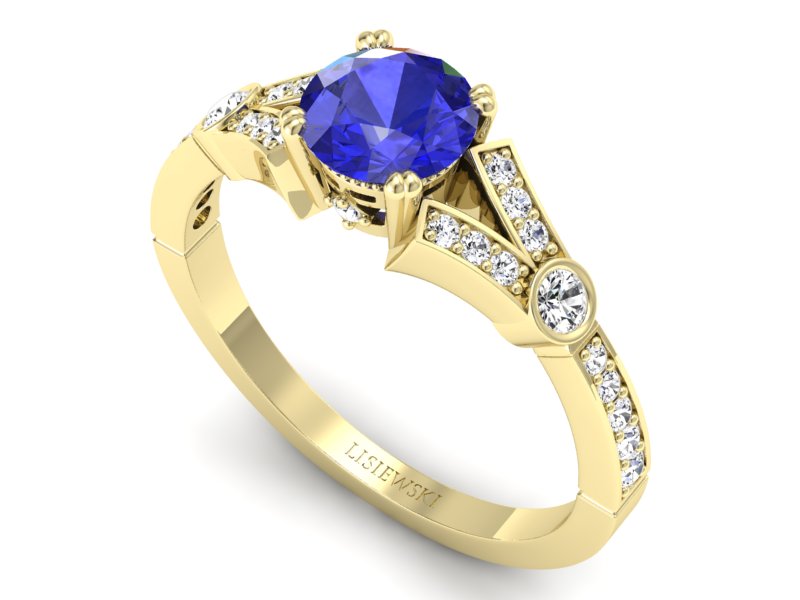 Złoty pierścionek z szafirem i diamentami - P15304zszc - 3