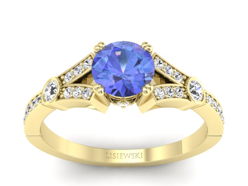 Pierścionek z tanzanitem i brylantami żółte złoto - P15304zt - 1