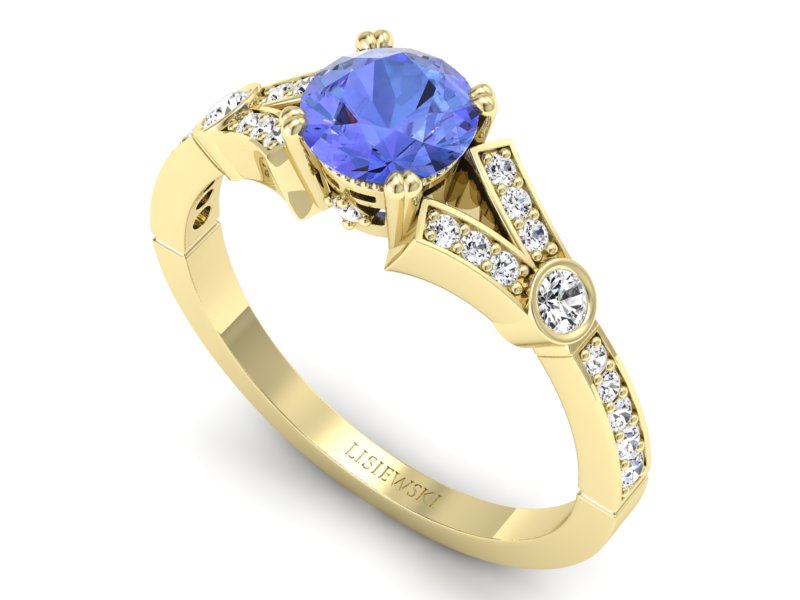 Pierścionek z tanzanitem i brylantami żółte złoto - P15304zt - 3