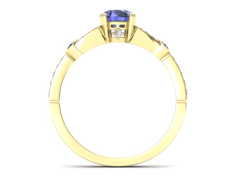 Pierścionek z tanzanitem i brylantami żółte złoto - P15304zt - 2
