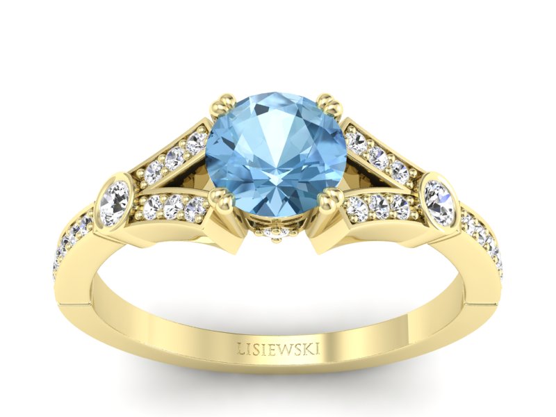 Pierścionek z topazem i brylantami żółte złoto - P15304ztp - 1