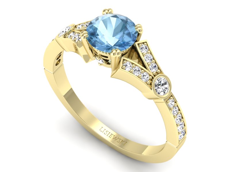 Pierścionek z topazem i brylantami żółte złoto - P15304ztp - 3