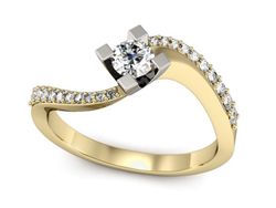 Pierścionek z diamentami żółte i białe złoto 585 - P15308zb