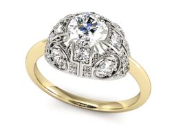 Pierścionek z diamentami żółte i białe złoto 585 - P15314zb
