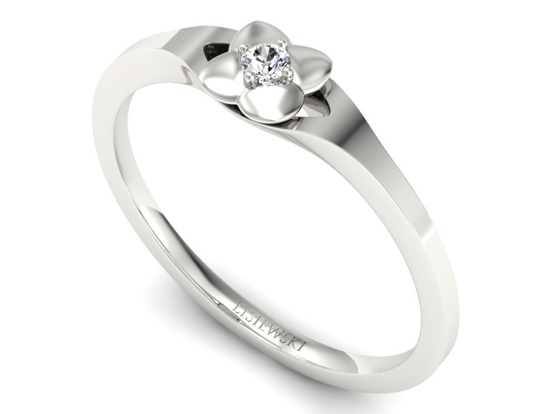 Złoty pierścionek z brylantem białe złoto - P15350b - 3