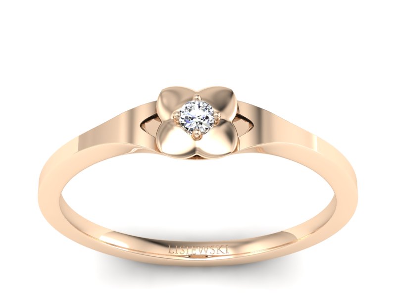 Złoty pierścionek z brylantem różowe złoto - P15350c - 1