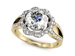 Pierścionek z diamentami żółte i białe złoto 585 - P15355zb