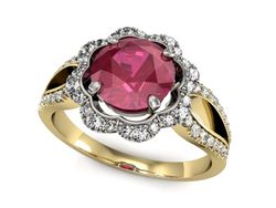 Pierścionek z rubinem i diamentami złoto 585 - P15355zbr