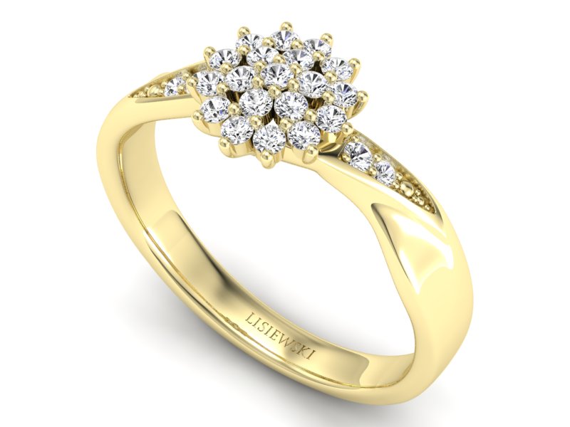 Złoty pierścionek z brylantami żółte złoto - P15360z - 3