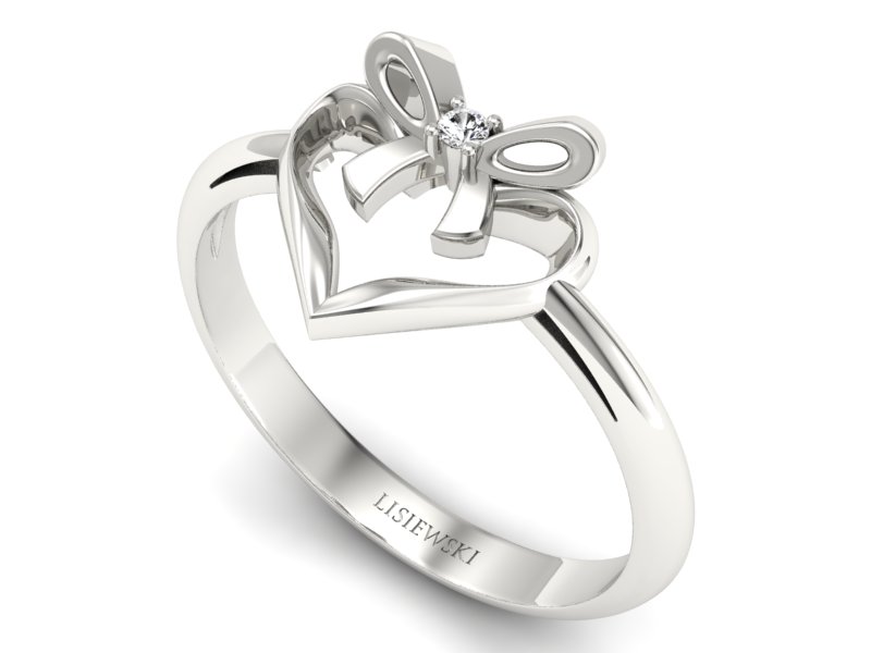 Złoty pierścionek z brylantem białe złoto - P15418b - 3