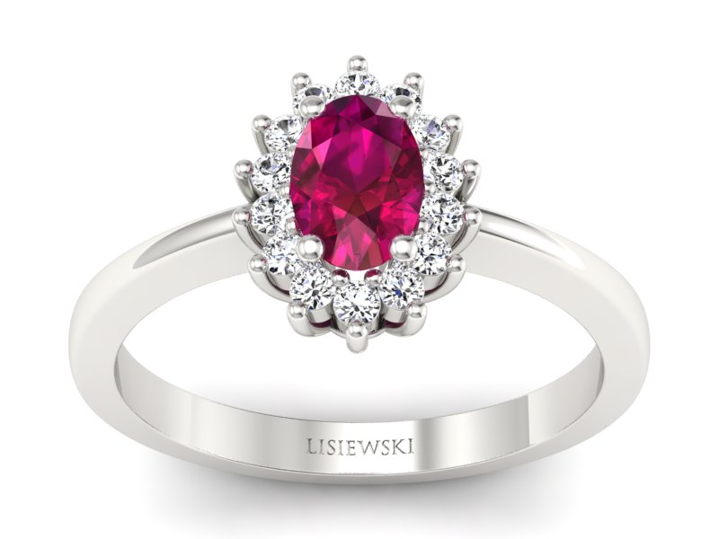 Pierścionek z rubinem i brylantami białe złoto - P16001br - 1