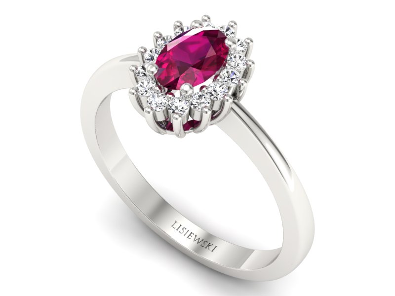 Pierścionek z rubinem i brylantami białe złoto - P16001br - 3