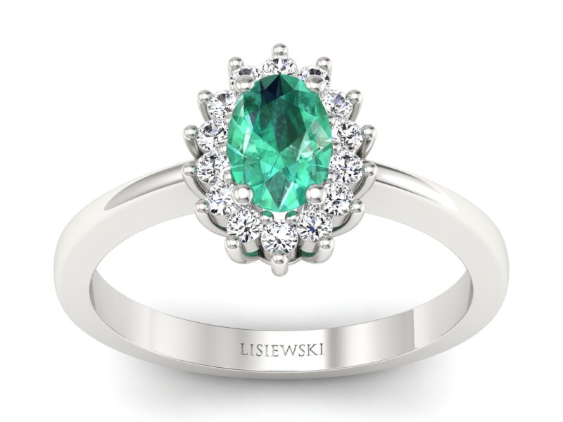 Złoty Pierścionek ze szmaragdem z brylantami - P16001bsm - 1