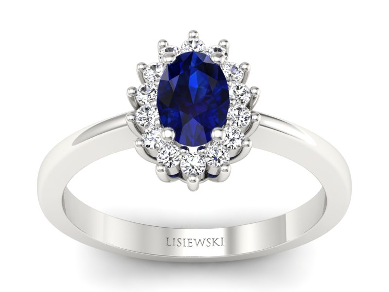 Pierścionek z szafirem i brylantami białe złoto - P16001bsz - 1