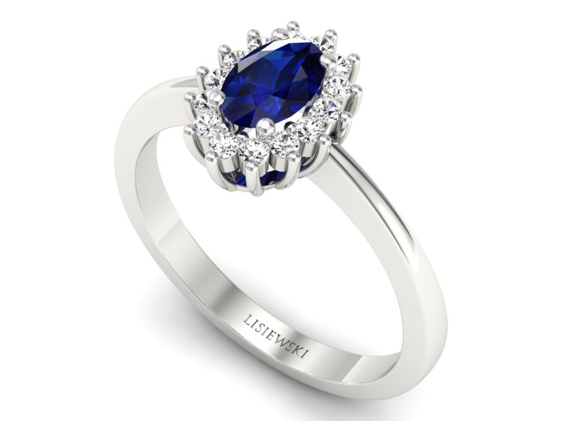 Pierścionek z szafirem i brylantami białe złoto - P16001bsz - 3