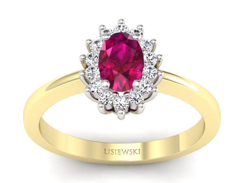 Pierścionek z rubinem i brylantami złoto 585 - P16001zbr2 - 1