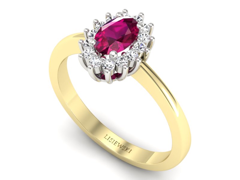 Pierścionek z rubinem i brylantami złoto 585 - P16001zbr2 - 3