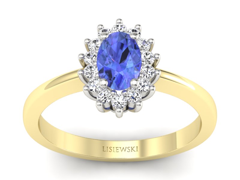 Pierścionek z tanzanitem z brylantami złoto 585 - P16001zbt - 1