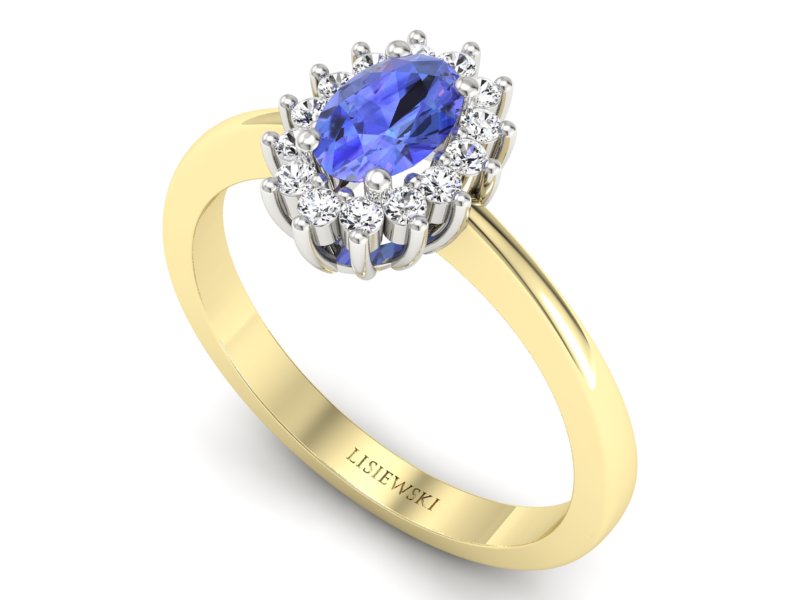 Pierścionek z tanzanitem z brylantami złoto 585 - P16001zbt - 3